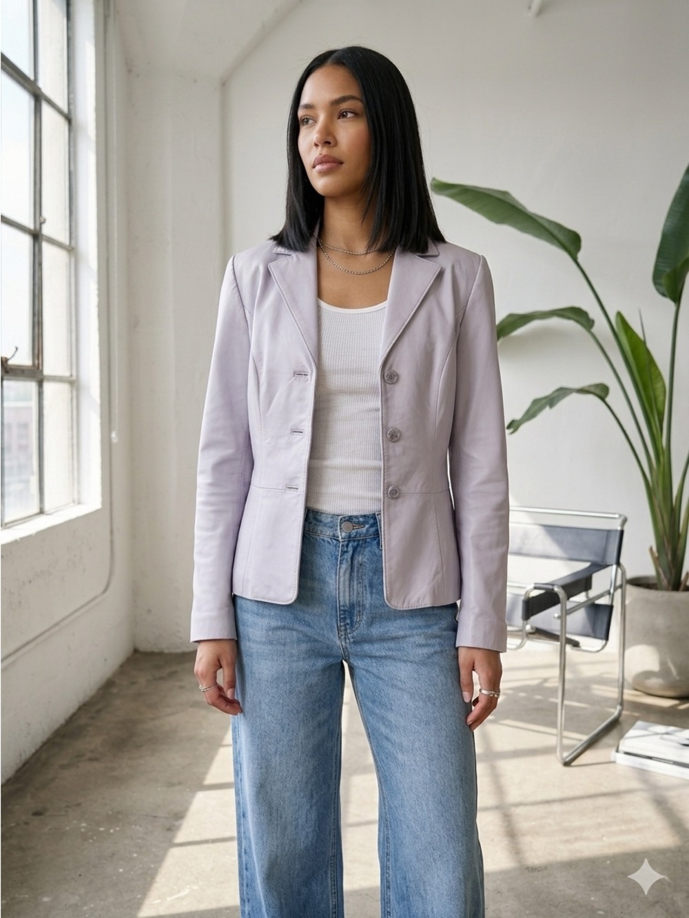 Vintage Danier 90s Lilac Purple Leather Tailored Blazer Jacket - XS